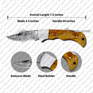 Navaja Plegable Artesanal de Acero al Carbono con Empuñadura de Madera y Acero, Herramienta EDC Multifuncional OEM de 7.5 Pulgadas, Regalo para Papá, Ideal para Camping - Product Image 2