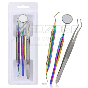 Juego de 3 Instrumentos Dentales Manuales de Acero Inoxidable: Espejo, Explorador y Pinza para Algodón |   Kit de Examen de Cuidado Bucal Clase I con Empuñadura Ergonómica, Certificado CE - Product Image 3