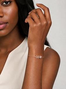 Bracelet en diamant cultivé en laboratoire à motif de feuille florale |   Bracelet chaîne en or rose massif 10K 14K 18K |   Bijou raffiné inspiré de la nature - Product Image 1