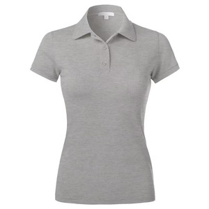 Polo en tricot gris à manches courtes pour femme, couleur unie, coupe décontractée, longueur normale, design boutonné - Product Image 1