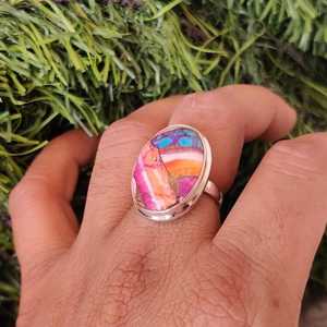 Anillo llamativo de turquesa rosa con forma de ostra, plata de ley 925, joyería bohemia, hecho a mano, regalo con piedras preciosas - Product Image 3
