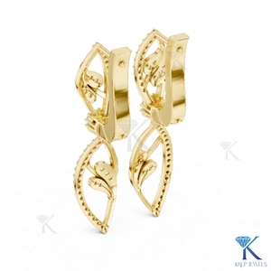 Boucles d'oreilles clous de luxe en or massif 14 carats avec diamants de laboratoire ronds brillants et motif floral, fermoirs à vis sécurisés, pour mariage - Product Image 4