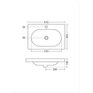 Modern glossy white 615x455x135mm rectangular ceramic wash basin wall hung floating semi pedestal kit - Product Image 2