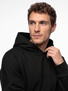 Sweat-shirt à capuche noir surdimensionné pour homme, manches régulières, couleur unie, en molleton, coupe décontractée - Product Image 5