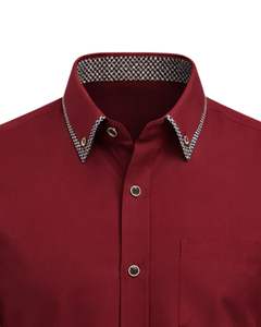 Camisa de Vestir Personalizada para Hombre, Color Borgoña, Corte Entallado, Manga Larga, Cierre de Botones, Formal, Informal, para Oficina, Mezcla de Algodón, Cuello en Contraste, OEM - Product Image 5