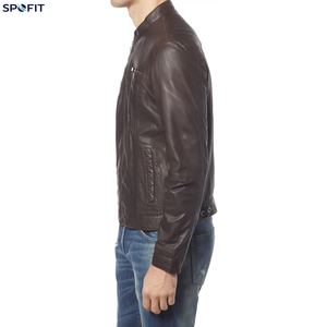 Veste de moto noire lavée sur mesure, style vintage Cafe Racer avec bandes de course orange, en cuir de vache véritable - Product Image 3
