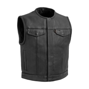 Chaleco de Motociclista de Cuero Genuino Negro Premium para Hombre, Estilo Clásico de Club, Chaqueta sin Mangas con Cierre Frontal Oculto - Product Image 1