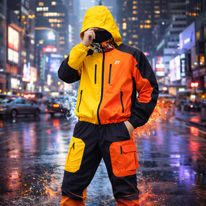 Custom OEM Men Hooded Waterproof <b>Windbreaker</b> Cargo Tracksuit Sets Yellow <b>Black</b> Outdoor Workwear Streetwear B2B men's jackets USA - Product Image 5