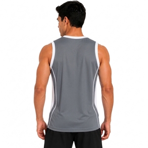 Maillot de basket sans manches unisexe gris, tissu en maille 100% polyester, respirant et à séchage rapide, personnalisable pour équipe - Product Image 1