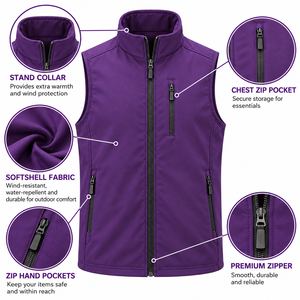 Custom Logo Fashion <b>Men</b> Softshell Winter Zipper Sleeveless Sports Casual Fleece Softshell <b>Vest</b> For <b>Men's</b> - Product Image 5