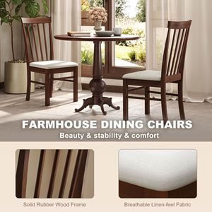 Set di 2 sedie da pranzo in legno marrone scuro e beige, stile rustico, sedie imbottite da cucina con struttura in legno di gomma - Product Image 5