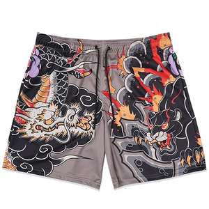 Pantalones Cortos de Malla de Poliéster de Alta Calidad con Logotipo Personalizado para Fabricantes de Ropa, Estilo Urbano, Oversize, Hip Hop, con Cordón y Estampado de Dragón para Hombre - Product Image 1