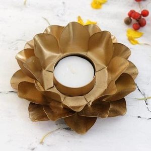 Golden Metal Lotus Flower T-Light Candle <b>Holder</b> Decorative Table <b>Tealight</b> Stand for Home Living Room Decor - Product Image 4