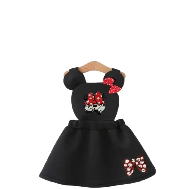 فستان Mickey and Minnie فستان بألوان أسود وأحمر مزين بالرسوم المتحركة للفتيات الصغيرات فستان برنسيس ملابس مطبوع عليها رسومات كرتونية رائعة