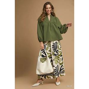 Umgee Blusa con textura texturizada y mangas abullonadas para mujer, color OLIVE, talla S, 302g - Product Image 2
