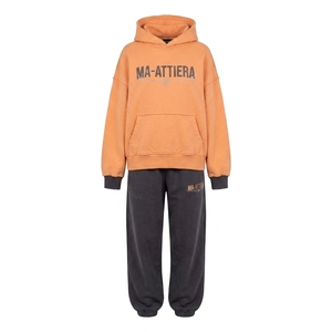 Conjunto de Sudadera con Capucha Naranja Personalizada y Pantalones Anchos Negros de Felpa de Algodón, Estilo Casual Urbano, Venta al Por Mayor OEM - Product Image 3