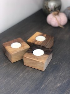 Portavelas artesanal de madera de acacia natural, decoración minimalista, natural, para mesa, decoración del hogar. - Product Image 5
