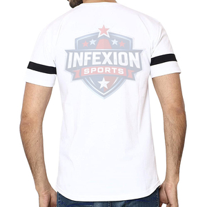 T-shirt blanc à manches courtes pour homme avec bordure contrastante rayée noire, col rond, design tricoté décontracté - Product Image 2