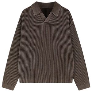 Suéter Polo de Punto Acanalado para Hombre, Lavado, Color Marrón, Manga Larga, Textura Suave, Estilo Casual, para Invierno, Mezcla de Algodón, OEM - Product Image 1