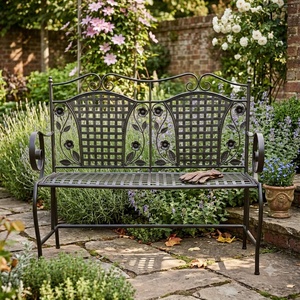 Weatherproof Powder Coated Wrought Iron European Design Park <b>Bench</b> Custom Hand Forged <b>Metal</b> <b>Garden</b> Long Chair 2-Seater - Product Image 2