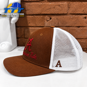Gorra Trucker Personalizada de 6 Paneles, Malla Marrón y Blanca, Logotipo Bordado, Cierre a Presión, Fabricante Vietnamita, OEM, ODM, Venta al Por Mayor, Fábrica de Gorras de Béisbol - Product Image 2