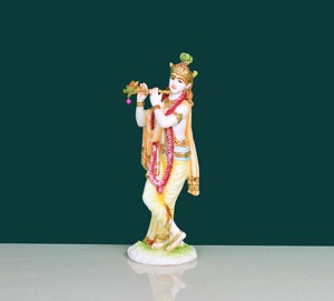 Statue du Dieu Krishna en résine et poussière de marbre, artisanat Nirmala |   Flûte de l'Idole de Krishna |   Design traditionnel |   Hindou - Product Image 2