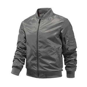 Chaqueta Bomber para Hombre, Color Sólido, Cierre de Cremallera, Cuello Alto, Casual, Resistente al Viento, Poliéster, para Otoño, Corte Regular, Estilo Ajustado - Product Image 3