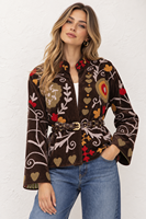 Veste bomber en tricot brodée à la main avec des motifs floraux Suzani |   Velours indien bohème |   Réversible et écologique |   Laine de nylon du Rajasthan