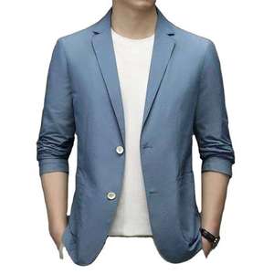 Blazer Gris para Hombre, Corte Regular, Cuello de Solapa, Antiarrugas, Poliéster, Cierre de un Botón - Product Image 6