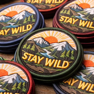 Stay Wild 2.5-Inch Embroidered Patch Decorative Scroll Design 10 Color Variety for <b>Hats</b> Jackets, <b>Bags</b> - Product Image 1