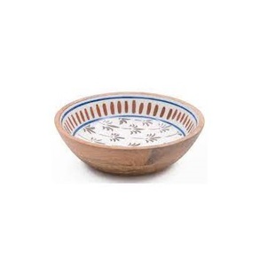 Handmade Wooden Salad Bowl Enamel Printed Fruit Serving Bowls Rustic Food Grade Wood Tableware <b>Set</b> for Restaurant Hotel Home - Product Image 5