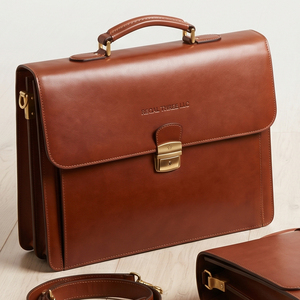 Genuine Leather Briefcase Hard Case Classic Style With Flap Closure And Laptop Compartment Business Use Briefcase <b>Bags</b> - Product Image 5