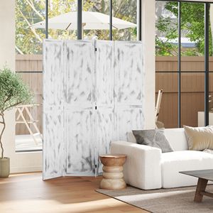 Paravento Pieghevole in Stile Rustico Bianco Anticato, Divisorio Decorativo Artigianale in MDF per Camera da Letto e Ufficio, 55 Pollici - Product Image 2