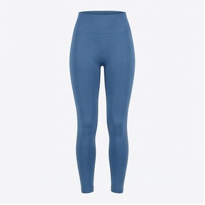 High Waist Full Length <b>Seamless</b> <b>Leggings</b> Solid Blue Spandex Polyester Women's Yoga Wear - Product Image 1