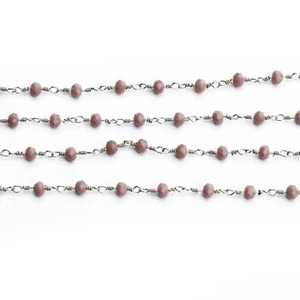 Cadena de Rosario de Piedras Preciosas de Piedra Lunar Melocotón Natural con Cuentas Hidroformadas, Collar de Piedra Lunar Bañado en Plata, Venta al por Mayor para Fabricación de Joyas - Product Image 6