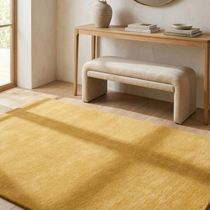 Tapis en laine jaune moutarde de qualité supérieure, tissé à la main, antidérapant, motif géométrique, tapis à poils épais pour salon, chambre à coucher, salle à manger - Product Image 2