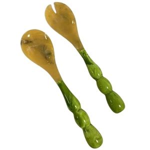 Servidores de ensalada de resina con asas de burbujas vibrantes y dientes y cucharas Trendy Aqua Swirl Pattern Acrylic Salad Servers Sets - Product Image 3