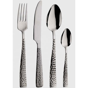 Cubiertos de mango martillado de luz plana de metal chapado en plata de lujo, cubiertos de acero inoxidable con patrón láser, juego de cubiertos de boda - Product Image 2