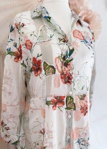 <b>Boho</b> Solid Floral Print Chiffon Shirt <b>Dress</b> Long Sleeve Maxi Loose Fit V-neck <b>Summer</b> Casual Wear Women - Product Image 6