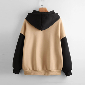 เสื้อฮู้ดดี้โอเวอร์ไซส์สำหรับผู้หญิง แบรนด์ OEM ผ้าฝ้ายผสมใยไผ่ ถักทอ สีสันตัดกัน แขนยาว สไตล์ลำลองสำหรับฤดูใบไม้ร่วง มีกระเป๋า - Product Image 2