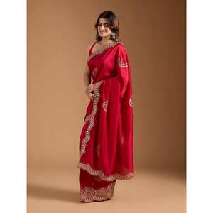 Saree de boda de diseñador con lentejuelas y bordado Zari Dori para ropa de fiesta - Product Image 5