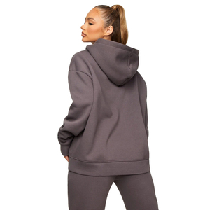 Sudadera con Capucha Oversize Gris para Mujer, de Venta Caliente, Color Sólido, Mezcla de Algodón y Forro Polar, Ajuste Regular, Transpirable, OEM - Product Image 2