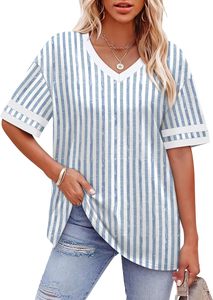 Camiseta de Manga Corta con Cuello en V para Mujer, Estampado de Bandera Americana, Corte Holgado, Informal, para Primavera/Verano, Cómoda, ODM - Product Image 6