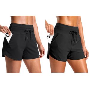 2025 Pantalones cortos atléticos de cintura alta para mujer Pantalones cortos activos de gimnasio de secado rápido con bolsillos Talla S Negro - Product Image 1