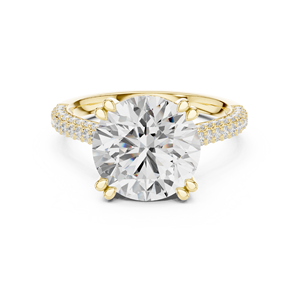 Bague de fiançailles en or jaune avec diamant de laboratoire pour femme, solitaire taille ronde avec halo de diamants, bague de mariage de luxe - Product Image 1