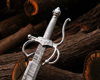 Épée de rapier artisanale en acier Damas LEGACY BLADES avec garde et poignée en métal à motifs complexes