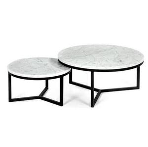 Table basse en marbre blanc avec plateau en fer noir finition moderne et simple, design modulaire, meubles de salon - Product Image 6