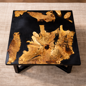 Table basse en résine époxy noire avec incrustation en bois de burl doré, moderne, artistique, faite à la main, pièce maîtresse pour salon - Product Image 3