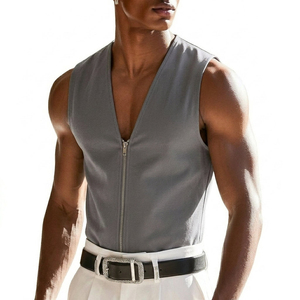 Custom Wholesale Stylish Men's Zip Up Tank <b>Top</b> Streetwear Fashion Casual Wear Sleeveless V-Neck Private Label Tank <b>Tops</b> For Men - Product Image 4