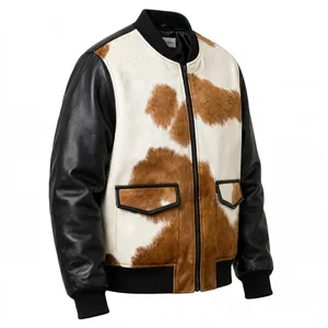 Chaqueta Bomber de Cuero Sintético para Hombre, Cortavientos, con Cuello de Piel y Cuello Alto, Manga Negra, Cierre Frontal con Cremallera, Bolsillos con Solapa, Personalizable para la Industria - Product Image 3